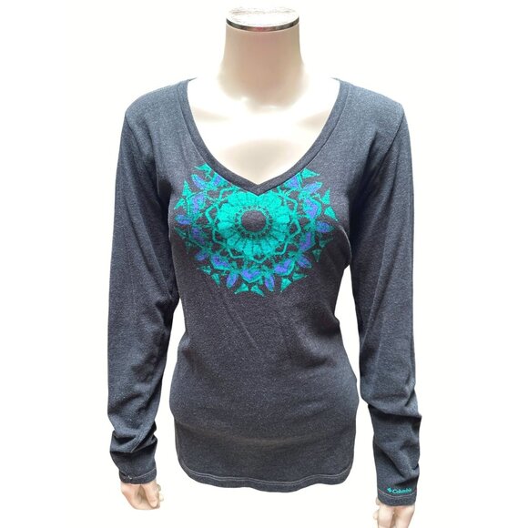 Comumbia Tops - Columbia Womens Sports Company Graphic Tee Sz Large Dark Gray Cotton Poly Blend